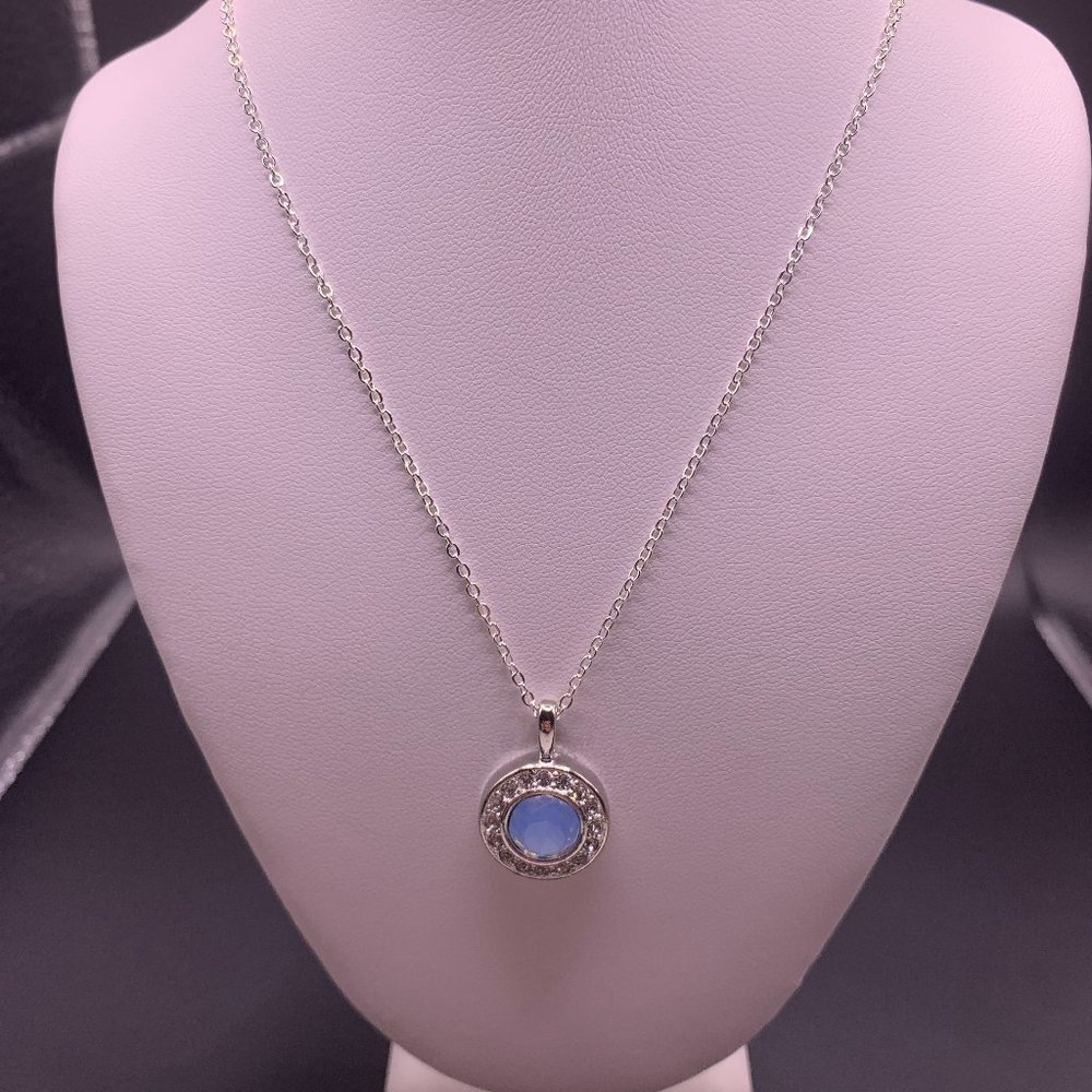 Silver Plated necklace with a Blueish Colored Opal Style Pendant
